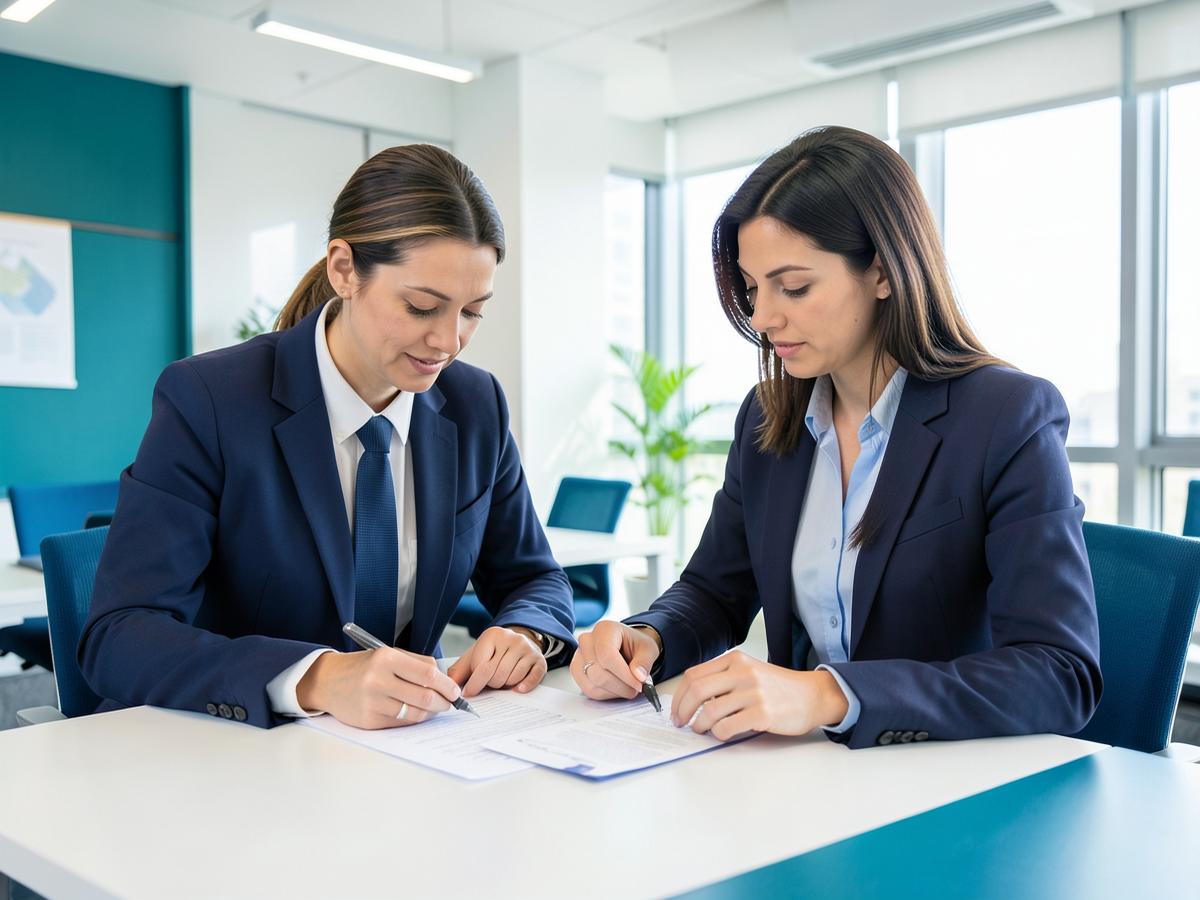 Human resources team reviewing employee policy documents together